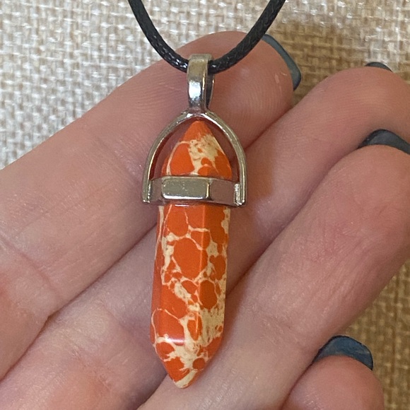 Hand Crafted Breciated Jasper Leather Coated Necklace - Picture 4 of 4